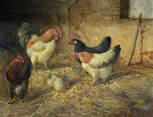 ENGLISH SCHOOL (19TH CENTURY), CHICKENS IN A COOP, A PAIR, o...