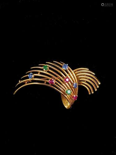 Broche gerbe en or jaune 18K (750°/00) composée de fils d’or...