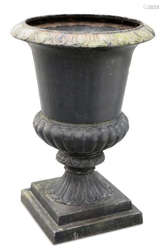 A LARGE CAST IRON CAMPANA URN, with egg and dart-cast rim an...