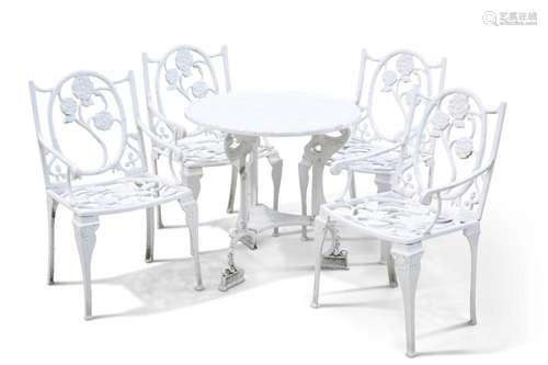 A GROUP OF WHITE PAINTED METAL GARDEN FURNITURE, comprising ...