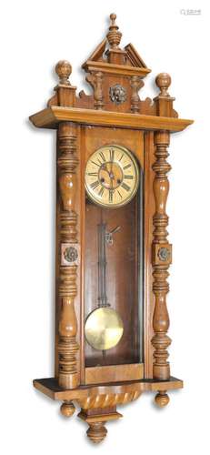 A 19TH CENTURY GERMAN WALNUT VIENNA WALL CLOCK, the circular...