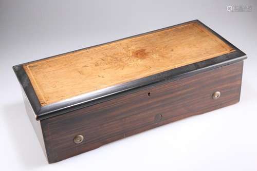 A LATE 19TH CENTURY INLAID ROSEWOOD CYLINDER MUSIC BOX, BY P...