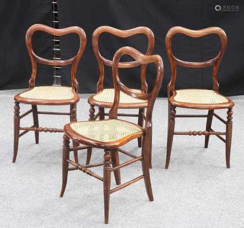 A SET OF FOUR VICTORIAN FAUX ROSEWOOD KIDNEY-BACK CHAIRS, ea...