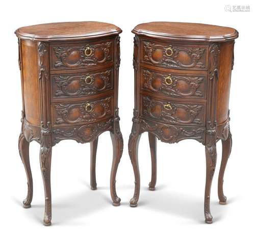 A PAIR OF LOUIS XV-STYLE CARVED CHESTS OF DRAWERS, of small ...