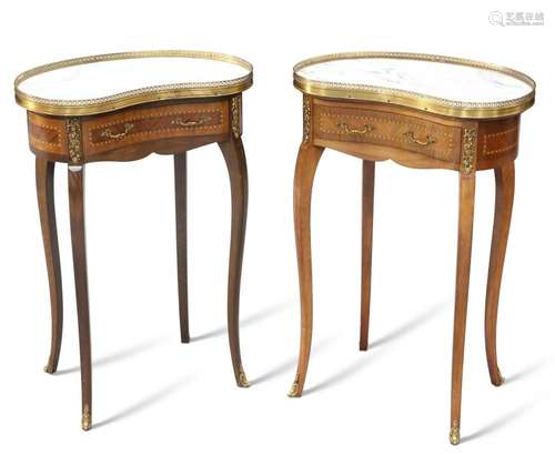 A PAIR OF LOUIS XV-STYLE GILT-METAL MOUNTED AND MARBLE-TOPPE...