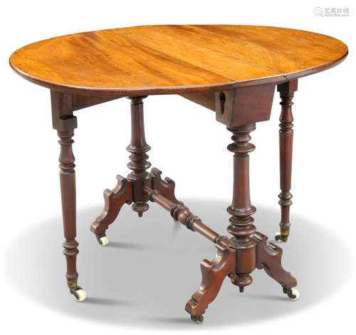 A VICTORIAN MAHOGANY SMALL SUTHERLAND TABLE, with D-shaped l...