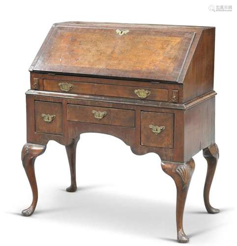 A QUEEN ANNE-STYLE WALNUT BUREAU ON STAND, the upper section...