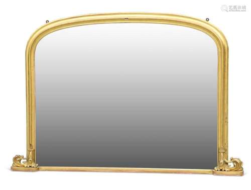 A 19TH CENTURY GILTWOOD AND COMPOSITION OVERMANTEL MIRROR, w...