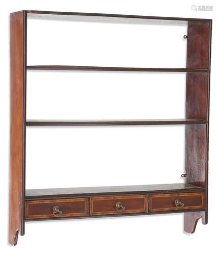 A SET OF GEORGE III INLAID MAHOGANY WALL SHELVES, fitted wit...