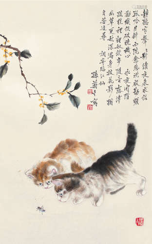 1913～2018 孙菊生 猫戏图 设色纸本 镜片