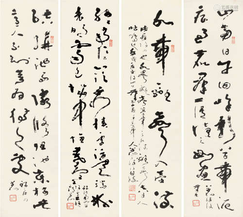 1838～1944 杨草仙 草法四屏 纸本 屏轴四幅