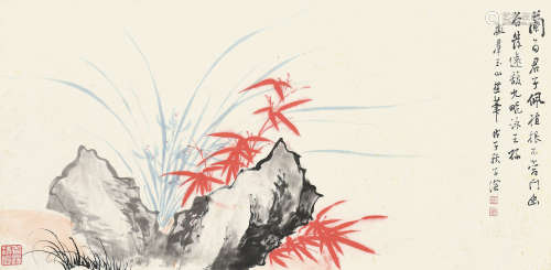 1893～1972 吴子深 戊子（1948）年作 兰石君子 设色纸本 镜片
