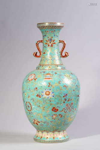 Famille Rose Lotus Ruyi-Eared Vase