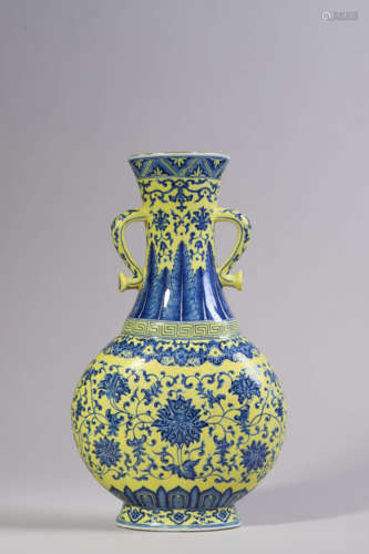 Yellow-Ground and Underglaze Blue Flower Vase