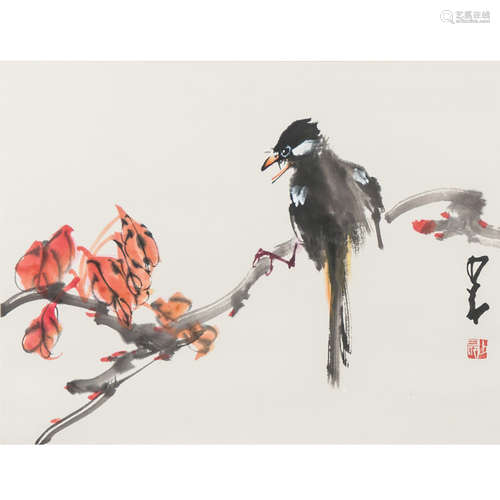 Chinese Flower&Bird Painting Paper Scroll, Zhao Shaoang Mark