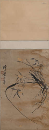 Chinese Orchid Painting Paper Scroll, Li Fangying Mark