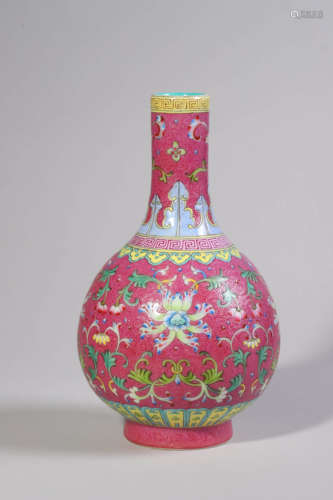 Famille Rose Lotus Bottle Vase