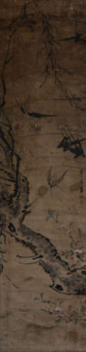 Chinese Flower&Bird Painting Paper Scroll, Zhu Menglu Mark