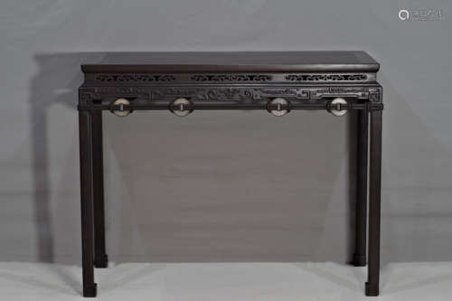 Jade Inlaid Sandalwood Side Table