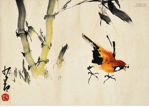 Chinese Bamboo&Bird Painting Paper, Zhao Shaoang Mark