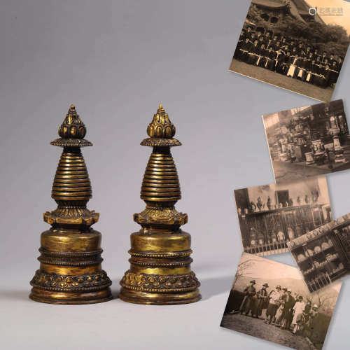 Pair of Bronze Pagoda