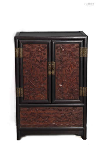 Carved Sandalwood Eight Treasures Cabinet