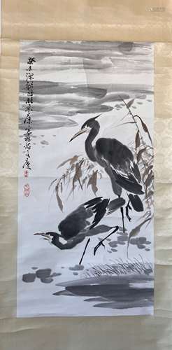 Chinese Aquatic Bird Painting, Kang Ning Mark