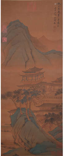 Chinese Landscape Painting Silk Scroll, Wang Shimin Mark