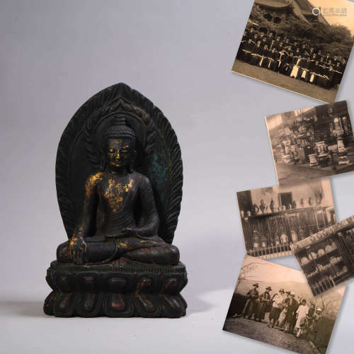 Carved Black Stone Figure of Shakyamuni