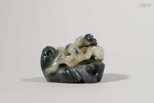 Carved Grey and White Jade Paper Weight