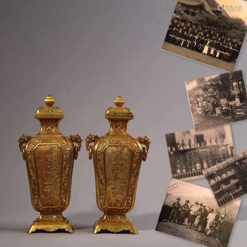 Pair of Gilt Bronze Floral Vases