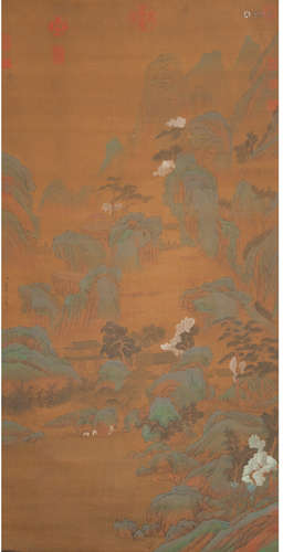 Chinese Landscape Painting Silk Scroll, Dong Bangda Mark