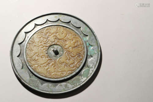 Jade Inlaid Bronze Circular Mirror