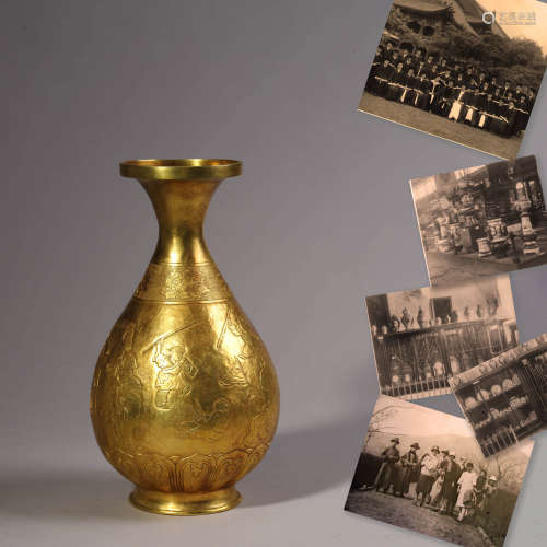 Gilt Bronze Figure Dish-Top Vase