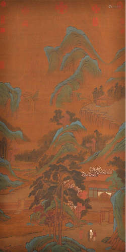 Chinese Visiting Friends Painting Silk Scroll, Qian Weicheng...