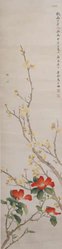 Chinese Plum Blossom Painting Paper Scroll, Ma Jiatong Mark