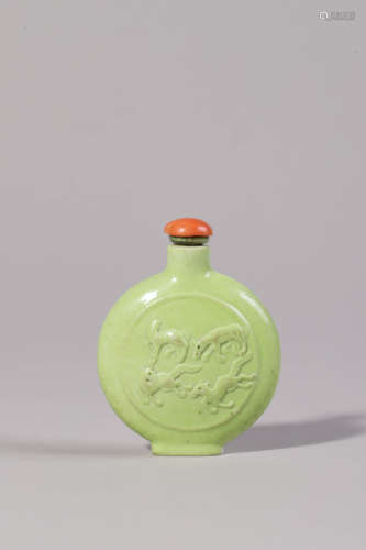 Green Glass Eight Beasts Snuff Bottle