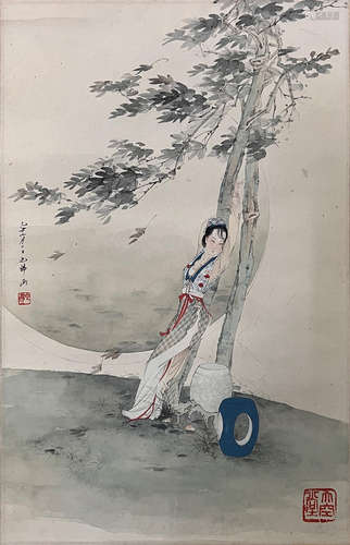 Chinese Lady Painting, Hu Yefo Mark