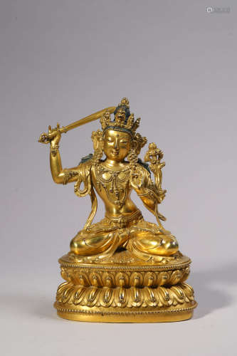 Gilt Bronze Figure of Manjushri