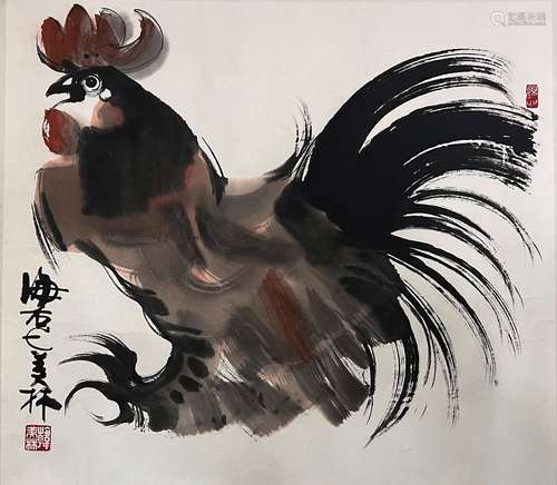 Chinese Rooster Painting, Han Meilin Mark