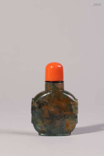 Carved Agate Double Beast-Eared Snuff Bottle