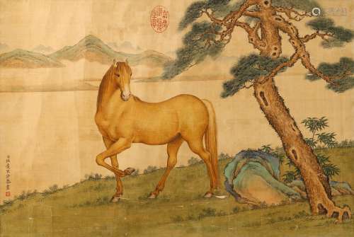 CHINESE 'THE GOLDEN HORSE' COLOR SILK PAINTING, BANDA LISHA