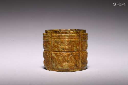 A SMALL CHINESE NEOLITHIC JADE CONG