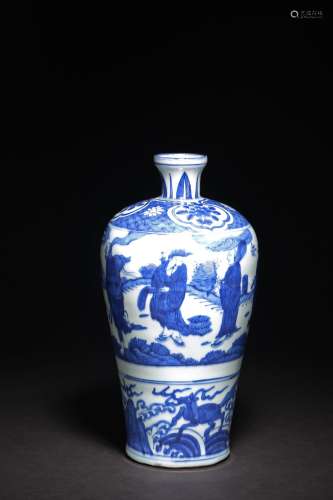 A CHINESE BLUE AND WHITE 'EIGHT IMMORTALS' MEIPING VASE