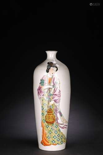 A LARGE CHINESE FAMILLE ROSE 'LADY' INSCRIBED VASE