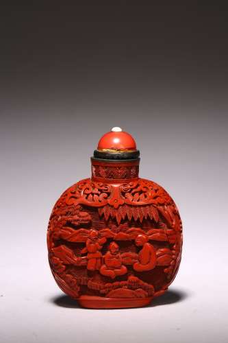 A CHINESE CINNABAR LACQUER 'FIGURES' SNUFF BOTTLE