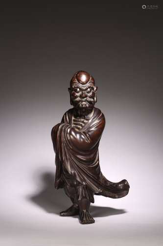 A CHINESE ZITAN CARVED FIGURE OF BODHIDHARMA