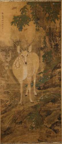 SHEN QUAN: COLOR AND INK 'DEER AND BAT' PAINTING