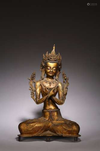 A LARGE GILT COPPER FIGURE OF VAJRADHARA