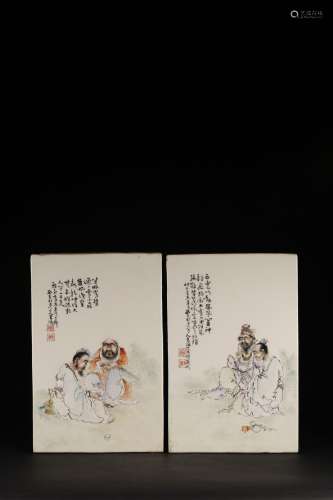 A PAIR OF CHINESE FAMILLE ROSE 'FIGURES' PANELS, WANG QI